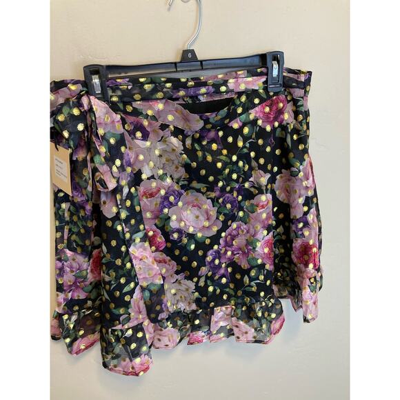 Smak Parlor Floral Gold Polka Dot True Wrap Ruffle Skirt NEW Size Large - Picture 11 of 13